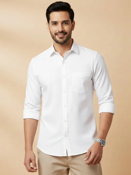 Men's Plain White Casual Shirt (Full Sleeve)