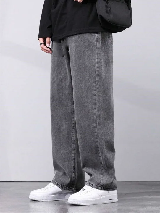 Men&amp;#039;s Light Grey Wide Leg Denim Jeans